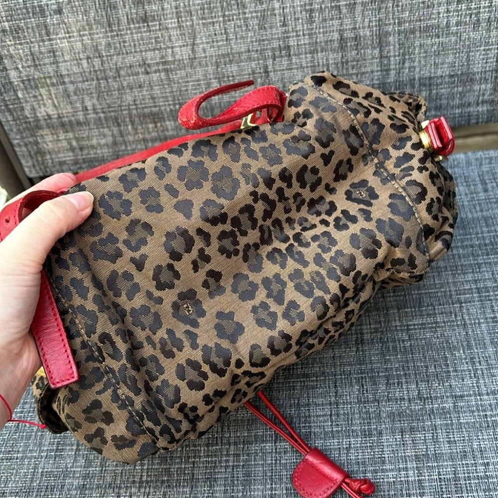 Fendi Leopard Print Backpack with Red Trim - Picture 9 of 16